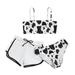 dmqupv Teen Girl Bathing Suits Tankini Girls Bikini Bottoms Baby Girl Outfits Cow Print Suspender Swimwear Summer 3PCS Bikini Swimsuit Black 10 Years