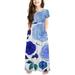 ZCFZJW Girls Summer Short Sleeve Floral Dresses Casual Round Neck Pullover Tank Dress Loose Fit Pleated Maxi Dress Cute Princess Dress Blue 8-9 Years