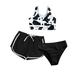 dmqupv Teen Girl Tankini Swimsuits Baby Swimsuit Baby Girl Outfits Cow Print Swimwear Solid Color Shorts Summer 3PCS Bikini Swimsuit Black 11-12 Years
