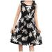 ZCFZJW Girls Summer Princess Dress Cute Floral Pattern Printed Sleeveless Beach Sundress Loose Pleated Casual Crewneck Midi Dresses Black 150