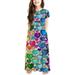 ZCFZJW Girls Summer Short Sleeve Floral Dresses Casual Round Neck Pullover Tank Dress Loose Fit Pleated Maxi Dress Cute Princess Dress Multicolor 3-4 Years