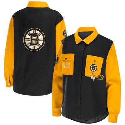 Damenbekleidung von Erin Andrews Schwarz/Gold Boston Bruins Colorblock-Hemdjacke mit Knöpfen Image