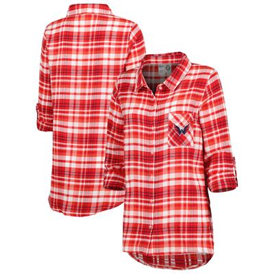 Women's Concepts Sport Red Washington Capitals Mainstay Flanell-Nachthemd mit durchgehenden Knöpfen und langen Ärmeln Image