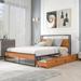Metal Platform Bed Frame with Wooden Headboard and 2 Oversized Storage Drawers, Sockets, USB Ports