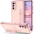 Samsung Galaxy S20 FE Case Galaxy S20 FE 4G/5G Phone Case Love Heart Cute Case with Wristband Kickstand Holder Soft TPU Plating Bumper Protective Galaxy S20 FE Phone Case Cover Pink