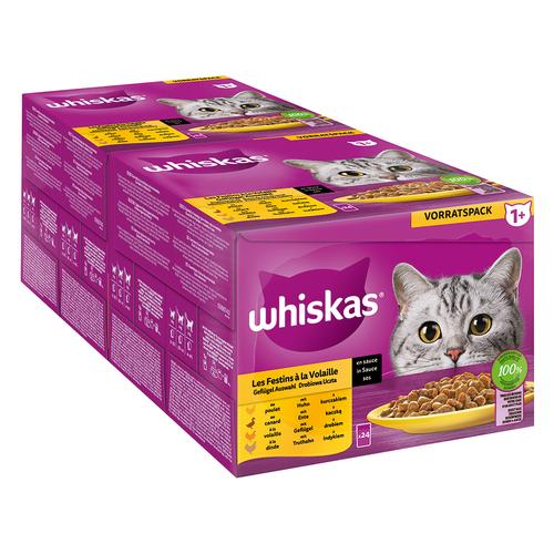 48x 85g Megapack Whiskas 1+ Adult Frischebeutel Geflügel Auswahl in Sauce Katzenfutter nass