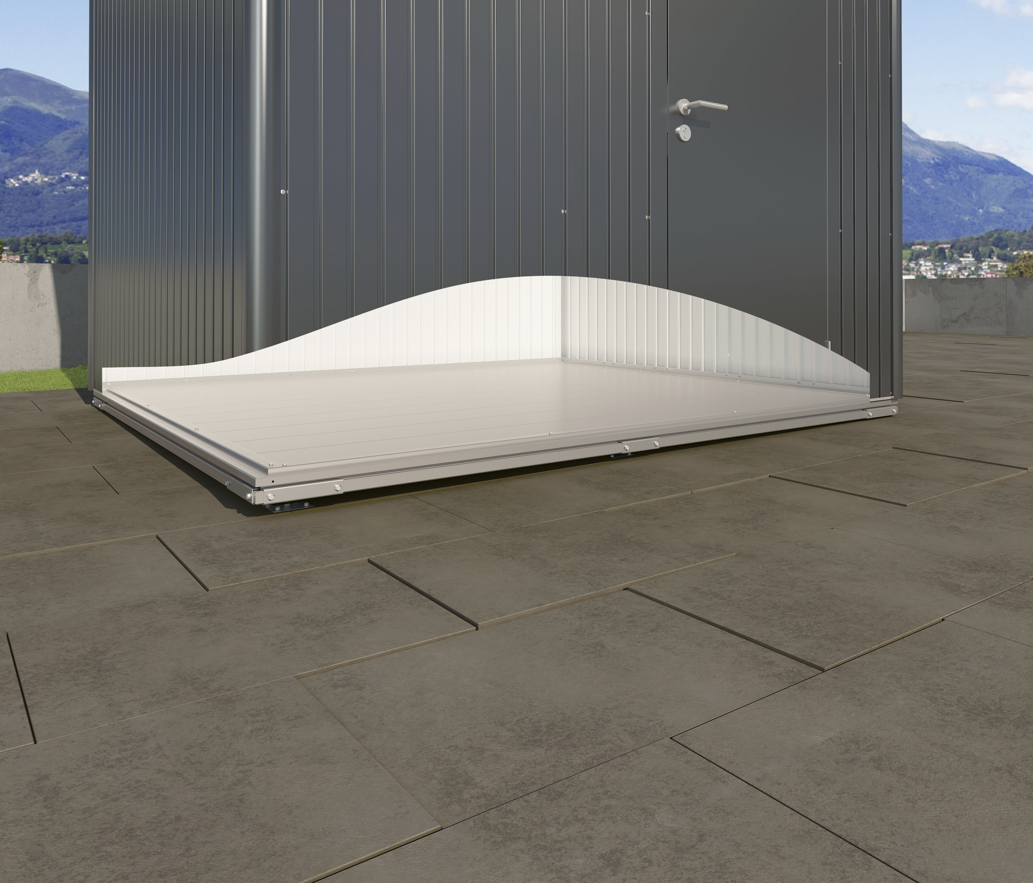 Gerätehaus-Fundamentrahmen BIOHORT, silber (silberfarben), B:334cm H:18cm T:222cm, Aluminium, Gartenhaus-Fundamente, Gerätehaus-Fundament »SmartBase« Image