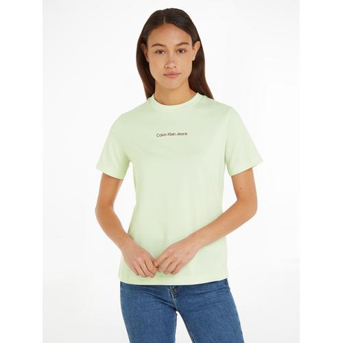 „T-Shirt CALVIN KLEIN JEANS „“INSTITUTIONAL STRAIGHT TEE““ Gr. M (38), grün (canary green, amaranth) Damen Shirts Jersey mit Markenlabel“