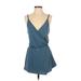 Kimchi Blue Casual Dress - Mini Plunge Sleeveless: Blue Print Dresses - Women's Size X-Small