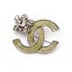 CHANEL Silver CC Mint Enamel Corner Crystal Flower Brooch