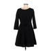 Mango Casual Dress - A-Line Scoop Neck 3/4 sleeves: Black Print Dresses - Women's Size 6