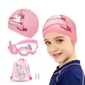 Girl Unicorn Swimming Goggles Natacion Anti Fog Swim Goggles Silicone Ear Plug with Storage Bag for