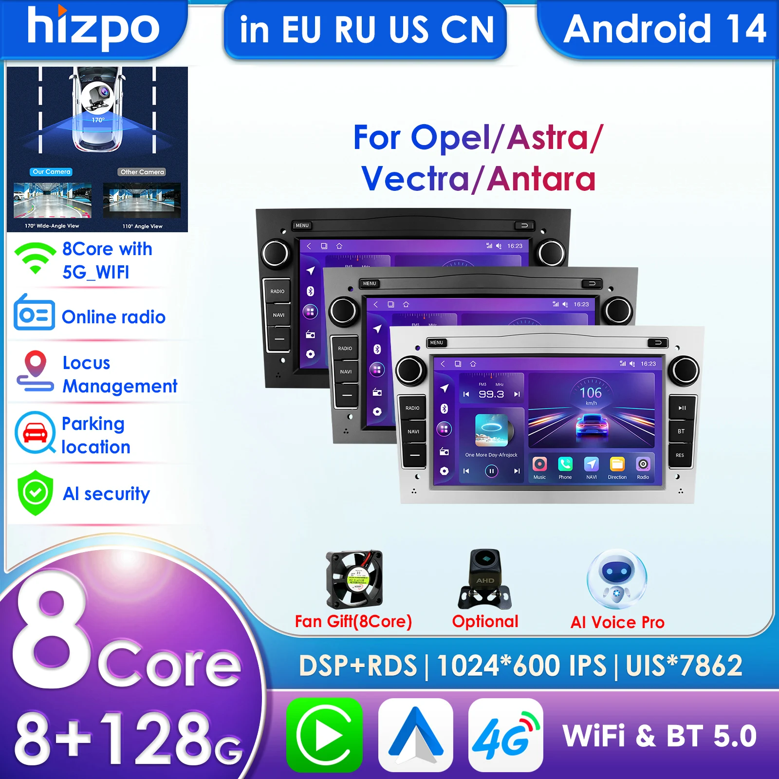 8GRAM 128GB Android 2DIN Autoradio GPS WiFi Player für Opel Vauxhall Astra H G J Vectra Antara Zafira Corsa Vivaro Meriva Keine DVD