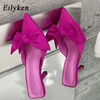 Eilyken Herbst Große Schmetterling-knoten Frauen Hausschuhe Sandalen Flach Spitz Maultiere Stripper High Heel Pumps Damen Schuhe