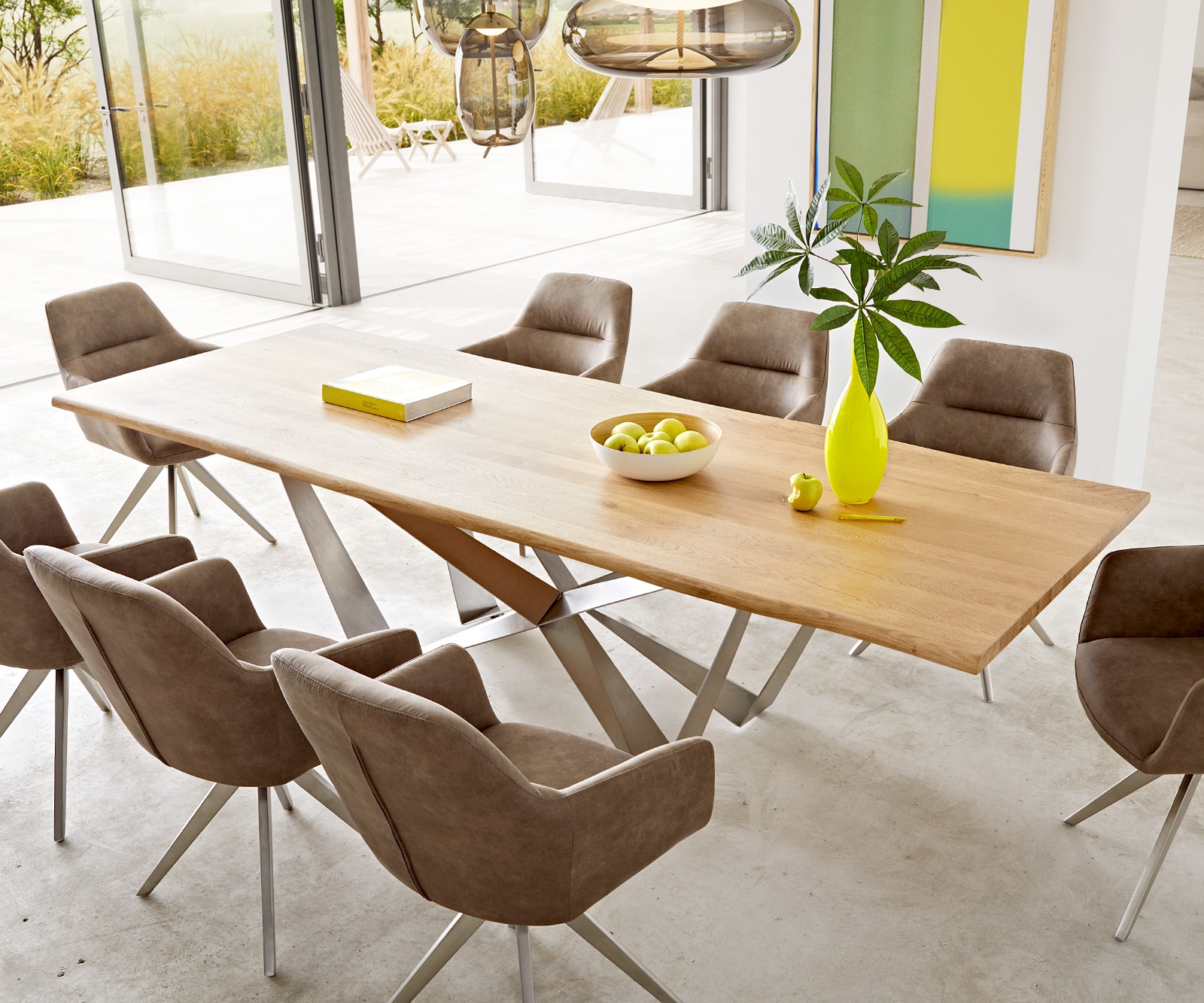 DELIFE Esstisch Edge 260x100x2,5-3 Eiche Natur Spider Flachstahl Edelstahl Live-Edge, Esstische, Baumkantenmöbel, Massivholzmöbel, Massivholz Image