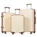 3 Sets Expandable Luggage, Lightweight Hard Cases with TSA Lock (20''24''28''), Brown+White