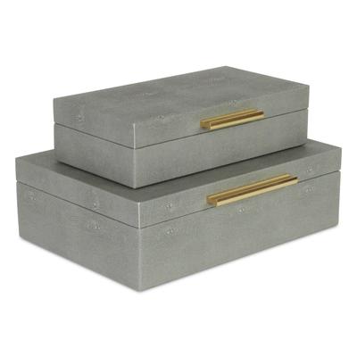 Set of 2 Gray Rectangular Faux Shagreen Decorative Box with Handles 11.75"