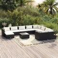 vidaXL 11 Piece Garden Lounge Set with Cushions Poly Rattan Black