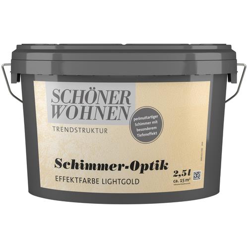 „SCHÖNER WOHNEN-FARBE Wand- und Deckenfarbe „“TRENDSTRUKTUR Schimmer-Optik Effektfarbe““ Farben 2,5 L, silver lining, perlmuttartiger Schimmer mit besonderem Effekt Gr. 2,5 l 2500 ml, goldfarben (lightgold) Wandfarbe bunt“