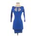 Bebe Cocktail Dress - Bodycon Boatneck 3/4 sleeves: Blue Print Dresses - Women's Size X-Small