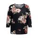 3/4-Arm-Shirt ONLY CARMAKOMA "CARALBA 3/4 TOP NOOS" Gr. M (46/48), schwarz (black aop:rose bouquet flowers) Damen Shirts Jersey