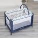 Pamo Babe Convertible Portable Upholstered Crib w/ Mattress Metal in Gray/Blue | 7.48 H x 7.48 W x 28.15 D in | Wayfair P901B-Dinosaur