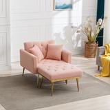 Mercer41 Asare Tufted Two Arm Flared Arm Reclining Chaise Lounge Polyester/Wood in Pink | 32.3 H x 36.61 W x 58.7 D in | Wayfair