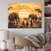 Bungalow Rose Yellow African Safari w/ Elephants On Canvas Print Canvas in Brown/Orange/Yellow | 12 H x 20 W x 1 D in | Wayfair