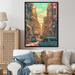 Red Barrel Studio® Orange & Pink Streetside Pause Framed On Canvas Print Metal in Green/Orange/Pink | 32 H x 24 W x 1 D in | Wayfair