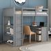 Harriet Bee Tansey Loft Bed w/ L-shaped Desk, Tree Shape Bookcase Wood in Gray | 65.7 H x 39.3 W x 80.7 D in | Wayfair