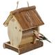 Wooden Birdhouse Feeder, Hanging, HxWxD 19.5 x 15 x 12.5 cm, Garden, for Small Birds, Natural - Relaxdays