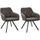 Modern Fabric Dining Chairs Set of 2 Padded Seat Black Metal Legs Grey Monee - Black