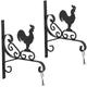 Hanging Basket Brackets, Set of 2, Rooster Design, Wall-Mounted, 30 x 26 x 2 cm, Plant Hanger, Iron, Black - Relaxdays