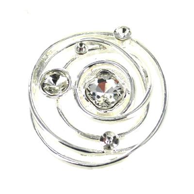 Silver Tone Swirly Diamante Detail Magnetic Brooch