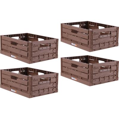 Stabile Faltbox 4er Pack Holzdesign 40 x 30 x 16,3cm ( LxBxH ) Stapelbarer Faltbarer Einkaufskorb