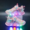 Disney Mädchenschuhe LED-Leuchten Frühling Mesh Atmungsaktiv Mädchen Sport Prinzessin Elsa Rosa Lila Schuhe Sneakers Größe 22-37