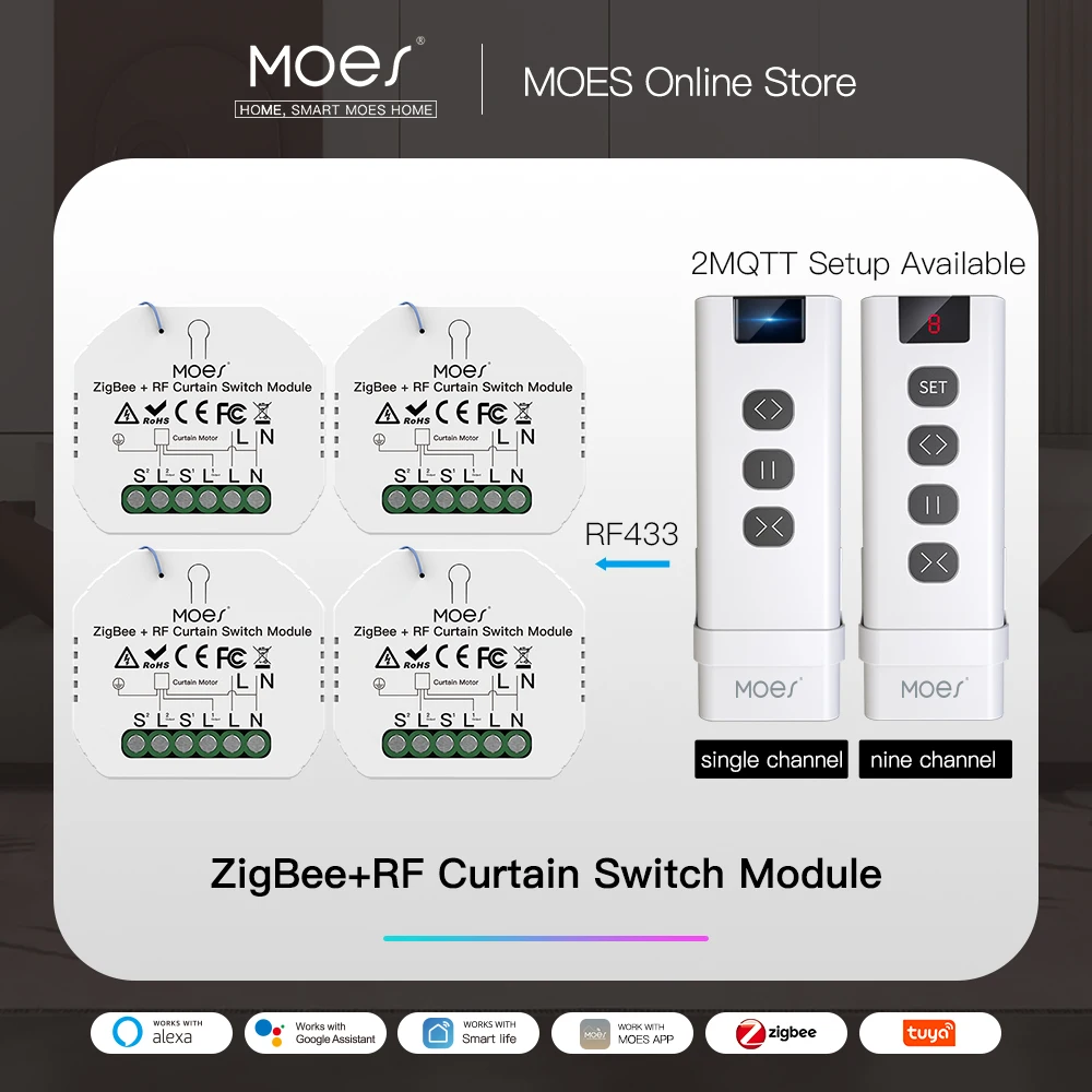 MOES ZigBee Smart RF433 Vorhang Schalter Modul für Motorisierte Rollladen Jalousien Motor 2MQTT Smart Leben APP Alexa Google hause Image