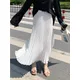 Women's Stretch Pleated Midi Long Skirt Female Korean Fashion Casual High Waist Skirts Jupe Faldas