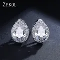 ZAKOL Classic Water Drop Cubic Zircon Stud Earrings for Women Fashion Teardrop Crystal Bridal