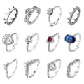 Original 925 Sterling Silver Ring Crown Tiara Crystal Love Heart Stackable Rings Vintage For Women