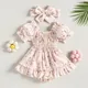 Summer Baby Girls Romper Dress Puff Sleeve Off-shoulder Pleated Flower Print A-line Jumosuit with