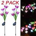 2 Pcs Flower Solar Powered Garden Stake Lights Artificial Flowers LED Light