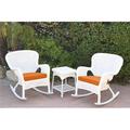 W00213-2-RCES016 Windsor White Wicker Rocker Chair & End Table Set with Orange Cushion