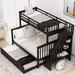 Stairway Twin Over Full Bunk Bed with Twin Trundle, Wood Bedframe w/Guardrail & Storage for Kids Teens Adults, Bedroom Dorm