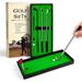 PEACNNG Golf Pen Set Mini Desktop Golf Ball Pen Gift Set with Putting Green Flag 3 Golf Clubs Pens & 2 Balls