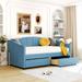 Twin Size Upholstered Daybed with 2 Drawers and Wood Slat, Blue