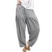 RYRJJ Women s Plus Size Linen Cotton Harem Pants Summer Causl Loose Fit Lantern Cropped Tapered Pants Trousers with Drawstring Elastic Waist(Gray S)