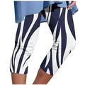 RYRJJ Capri Pants for Women Casual Summer Pull On Yoga Dress Capris Work Jeggings Trendy Print Athletic Golf Crop Pants with Pockets(Blue XL)