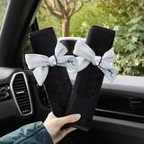 2Pcs Cute Women Bowknot Soft Plush Car Seat Belt Cover Velvet Auto Seat Belt Shoulder Strap Harness Cushion Protector Pads