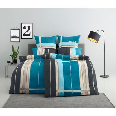 Bettwäsche H.I.S "Golfi in Gr. 135x200 oder 155x220 cm", blau, B/L: 135cm x 200cm, , Biber, B/L: 80cm x 80cm, Biber, Obermaterial: 100% Baumwolle, Bettwäsche, Bettwäsche aus Baumwolle, sportliche Bettwäsche mit Streifen Image